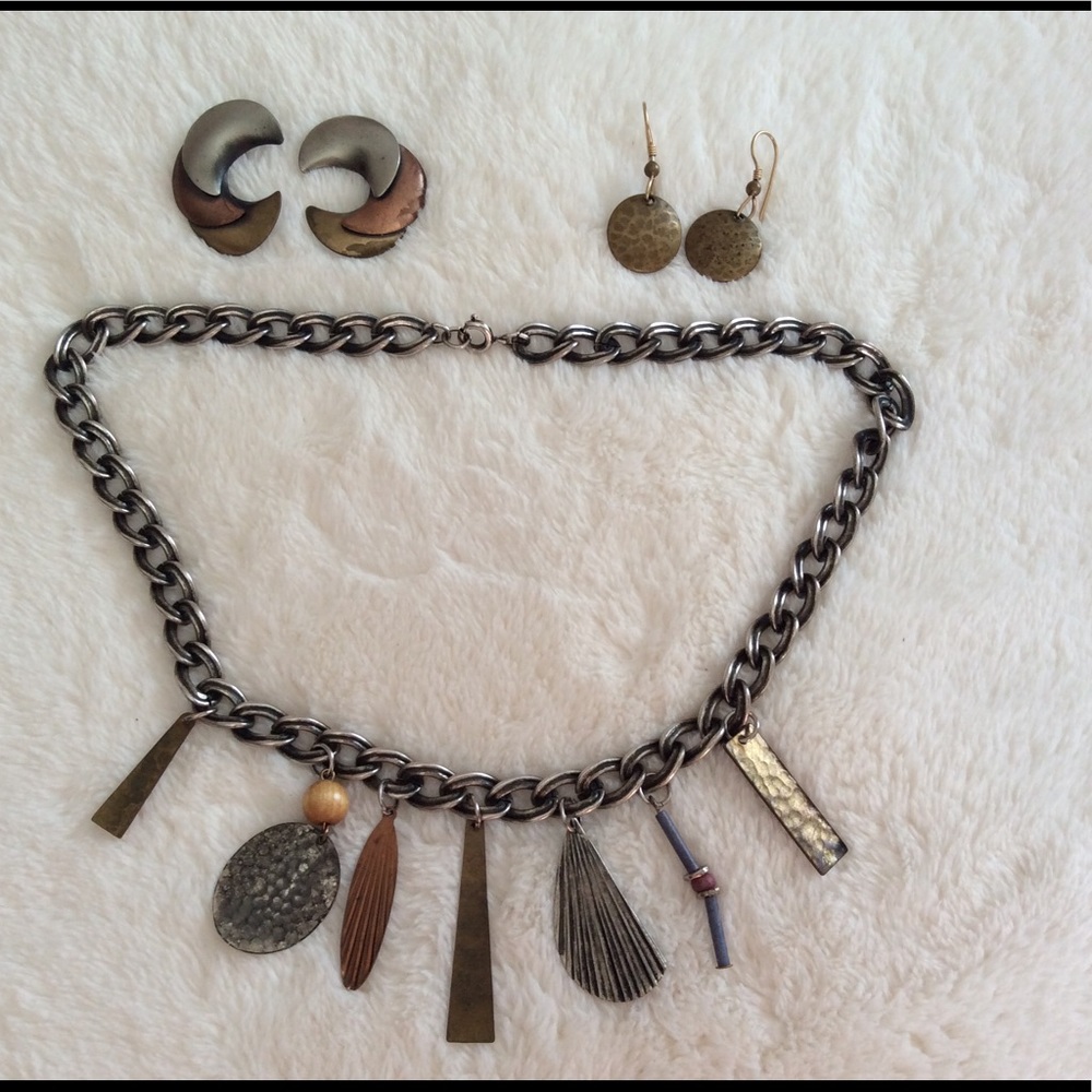 Necklace and Earrings Vintage Mixed Metals